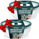 Anyday 2-Pack (2-Cup) Glass Food Storage Set with Glass Lids | Plastic-Free Frosted Meal Prep Bowls | Stackable Airtight Storage Container Set with Vented Silicone Lid for Microwave-Safe Reheating