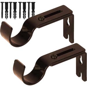 Curtain Rod Brackets for Adjustable, 2 Pack Premium Rod Bracket for Walls, Curtain Rod Holder, Drapery Rod Holders Hardware Window Curtain Rod Support Hanger for 1 Inch Rod (Brown)