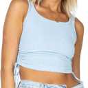 DREAM SLIM-Women's Sleeveless Ruched Ribbed Crop Tank Top-Workout Racerback Crop Tops Camisole Blouses (M)