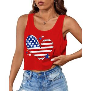 Aluvee USA 4th of July Tank Tops Women Red White and Blue Shirts Tank Tops American Patriotic Flag Crop Sleeveless Tee (M)