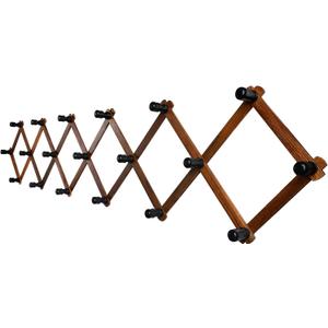 Accordion Wall Hanger, Wood Expandable Wall Mounted Hanger with 19 Hooks for Coats,Hats,Coffee Mug Ect,19Pegs, Walnut Color,Retro Style,14Inch