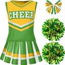 Spooktacular Creations Girl Cheerleader Costume, Halloween Cute Cheer Uniform Outfit with Accessories for Dress Up Parties (Small(5-7 yrs), Yellow Green)