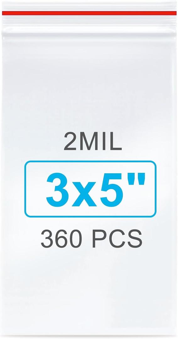 360Pcs 3x5 Inch Mini Plastic Bags, Resealable Small Zip Baggies for Small Business, Storage, Gifts, Candy, Screws, Jewelry, Daily Pills