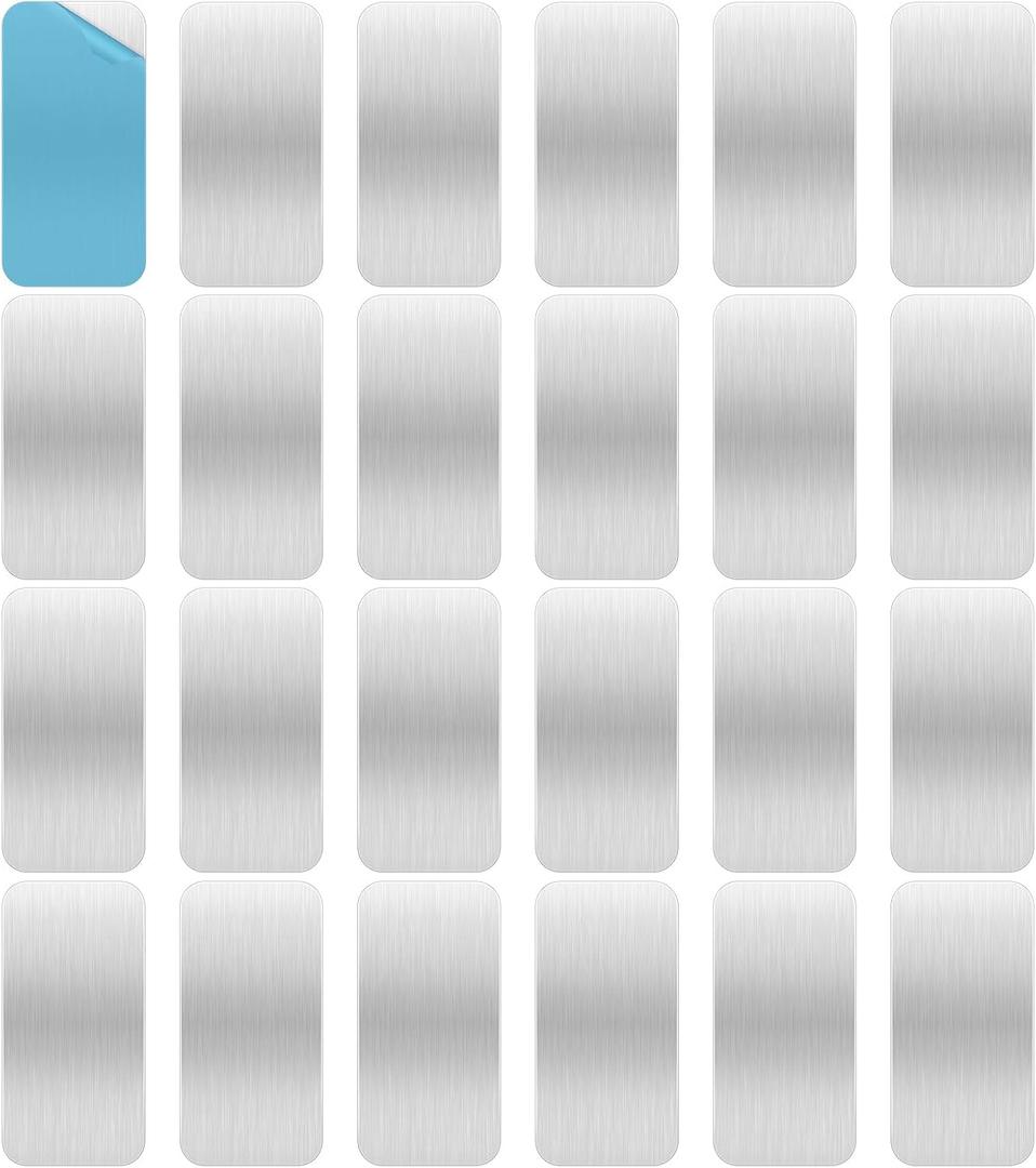 24 Pack Adhesive Metal Plates for Magnetic Mount, 2.3x1.1in Metal Strips for Magnets, Rectangular Steel Sheets for Non-Steel Vents (0.02 in) (Silver)