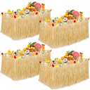 Luau Party Decorations, Grass Table Skirt for Tropical Hawaiian Party Decorations, Flower 72.8'' X 29.5'' Hawaiian Luau Party Favors & Aloha Summer Beach Themed Party Decorations Suppplies
