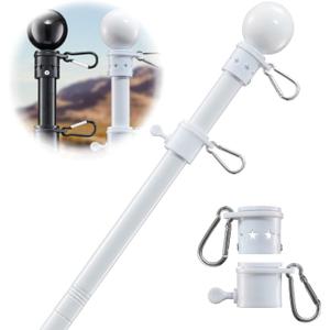 Flag Pole Holder for Outside House - 6ft Heavy Duty Metal House Flag Pole Kit, Tangle Free Spinning Flagpole for Outdoor Porch Residential Decoration - White