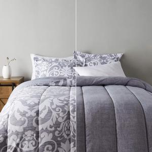 Amazon Basics King Size Comforter Sets, Ultra-Soft Lightweight Microfiber Reversible 3-Piece Bedding, Gray Medallion