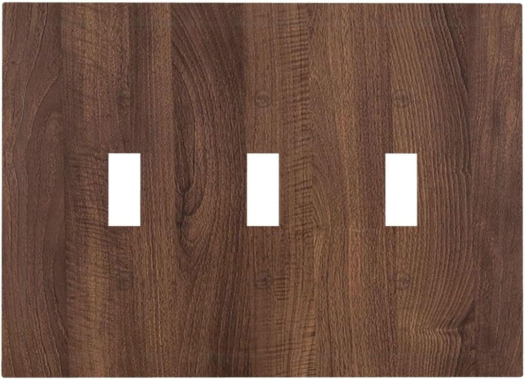 Decorative Light Switch Cover Plate Dark Walnut Wood Grain 3 Gang Wall Plate Triple Toggle Switch Plate Covers Electrical Outlet Cover for Farmhouse Cabin Decor