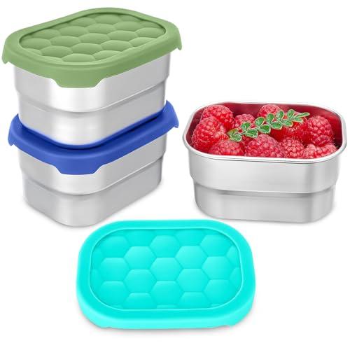 Gencywe 6 Pack Stainless Steel Snack Containers for Kids, 8 oz Easy Open Leak Proof Small Toddler Snack Containers with Silicone Lids, Stackable Metal Lunch Box for Daycare and School