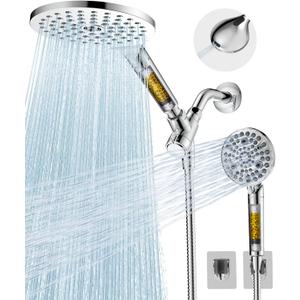 MakeFit Dual Filtered Shower Heads Combo, High Pressure Rain Shower Head with Handheld Spray Built-in Power Wash, Dual Handheld Shower Head for Hard Water, Remove Chlorine for Healthier Skin- Chrome