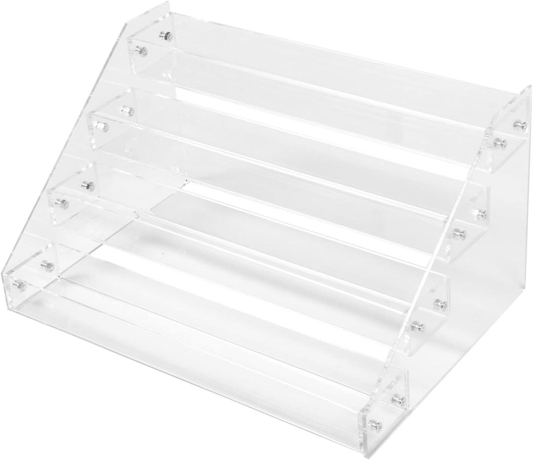 iplusmile Acrylic Step Display Rack 3 Tray Acrylic Display Case Candy Counter Top for Home Retail Counter Top Shelf