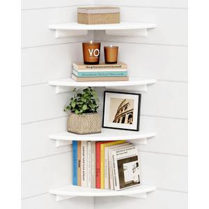 Forbena Corner White Floating Book Shelves for Wall Set of 4, Wood Nursery Corner Bookshelf for Kids Bedroom, Large Modern Round Wall Bookshelves for Living Room Decor, Indoor Plants, Bathroom (12" Depth)