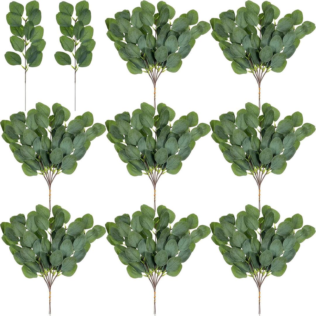 WILLBOND 50 Pieces Artificial Eucalyptus Leaf Stem Long Oval Eucalyptus Artificial Greenery Leaves for Wedding, Holiday, Garden, Home, Office, Greens Decor