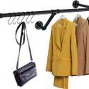 HouseAid 32 Inch Industrial Pipe Clothes Rack, Farmhouse Iron Garment Rack, Vintage Style Hanging Rod for Closet, Wall Mounted, Matte Black (Hooks Included)