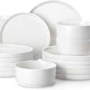 MALACASA 18 Pieces Porcelain Dinnerware Set, Modern White Dish Set for 6, Premium Serving Plates and Bowls Sets, Chip and Scratch Resistant Dishware Sets Kitchen Dishes Dining Ware Set, Series LEAH