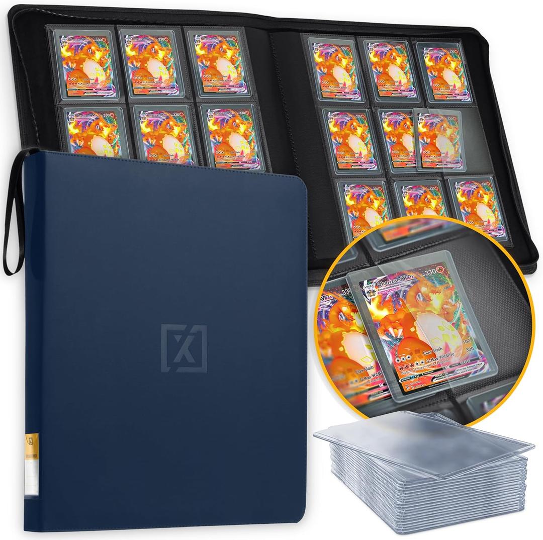 X PRO Toploader Binder | Holds 252 Toploaders | 20 Toploaders INCLUDED | 9-Pocket Top Loader Binder | Ringless Double-Sided Pockets | Top loader Binders for TCG, Sports | Premium Top Loader Storage (Midnight Blue)