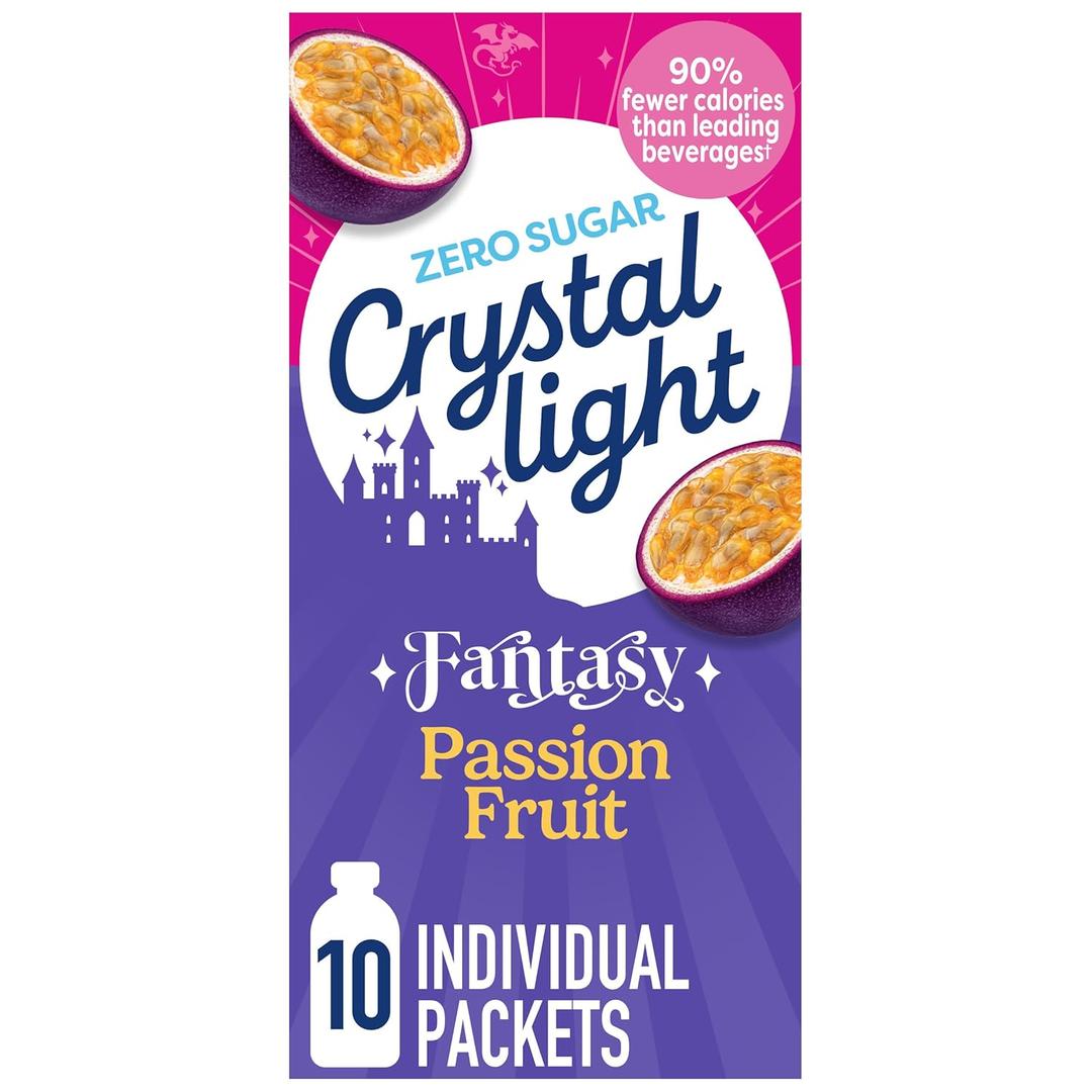2 x Crystal Light Drink Mix, 10 Individual Packets, Hydration for Book Lovers and Fantasy Readers, Passion Fruit Artificial Flavor, Zero Sugar, No Artificial Dyes, 0.12 oz (EXP 03/01/28)