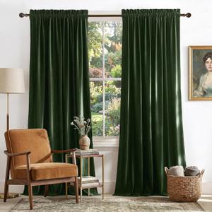 NICETOWN Green Velvet Curtains 84 inches - Olive Green Blackout Curtains for Bedroom and Living Room, Thermal Insulated Soundproof Panels Soft Luxury Home Decor, W52 x L84, 2 Panels