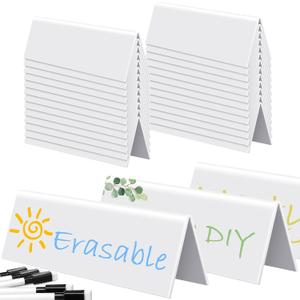 Fainne 20 Sets Dry Erase Name Tent Cards with Black Markers 8.7 x 2.8 x 1.9 Inches White Reusable Name Plate Wipe Clean Desk Tags Sign for Classroom Table Office Conference Meeting Weddings