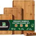 BAMBANG Bamboo Cutting Board, Dark Carbonized Chopping Boards Set of 3 with Stand, Butcher Block with Deep Juice Groove, Non-Toxic Wooden Cutting Boards for Kitchen Meal Prep & Serving