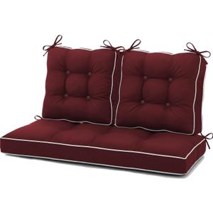 Waterproof Wicker Chair Cushions of 3 Pieces Piped Edges Premium Thick Cushions, All Weather Outdoor Loveseat Cushions for Patio Seat, 1 Loveseat and 2 U-Shaped Cushions, Red