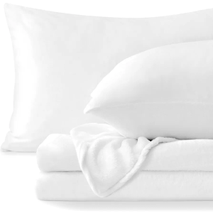 BEDELITE Flannel Sheets King Size Bright White - Super Soft Fleece Sheets Set Fluffy Extra Plush, 4 Piece(Include Fitted Sheet, Flat Sheet, 2 Pillowcases)