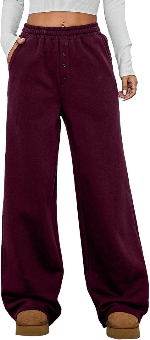 Aleumdr Womens Wide Legs Sweatpants Fleece Lined High Waisted Baggy Pants 2026 Trendy Casual Athletic Joggers with Pockets (XX-Large, Burgundy)