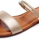 VenusCelia Women's Double Straps Wide Flat Sandal (7 W US,Gold)