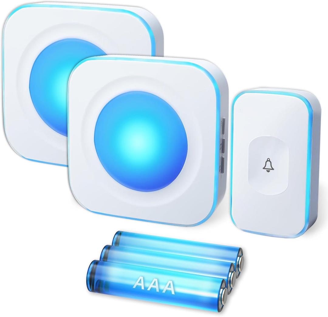 Wireless Doorbell Battery Operated Wireless Doorbell for Home 1200FT Hearing Impaired Doorbell with 1 Doorbell Button & 2 Portable Doorbell,36 Ringtones 4 Volume White FUHONGRUI