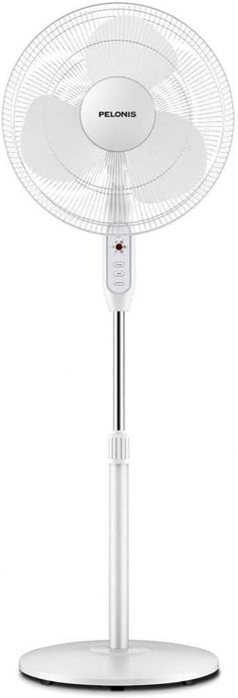 PELONIS 16'' Pedestal Remote Control Oscillating Stand Up Fan 7-Hour Timer, 3-Speed, and Adjustable Height,Electric Cooling Fans for Home Office Bedroom Use (White)