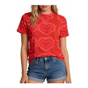 Women Tie Dye Shirts Summer Heart Graphic Short Sleeve Cute Casual Crewneck Lover Gift Tops, Small