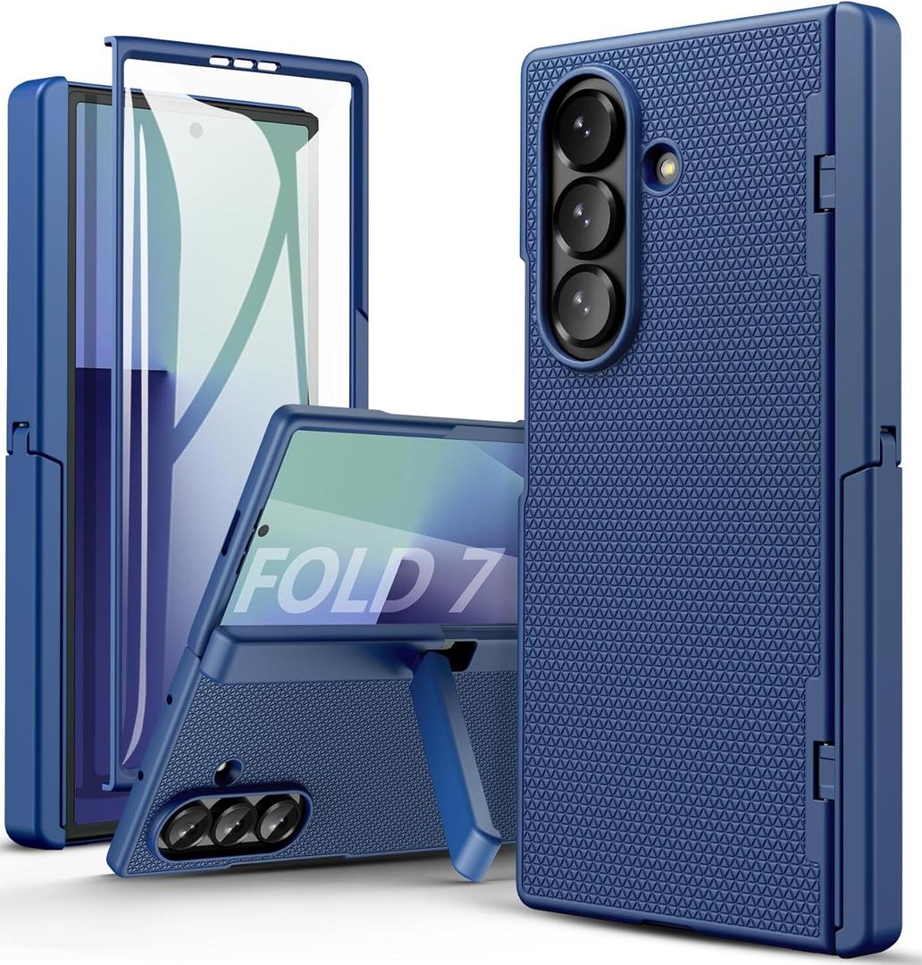 SSLOTSCASE for Samsung Galaxy Z Fold 7 Case Slim, Stand & Hinge Protection & Screen Protector, Hidden Kicktand, Lightweight Rugged Full-Body Protective Phone Case Cover for Galaxy Z Fold 7 2025, Blue