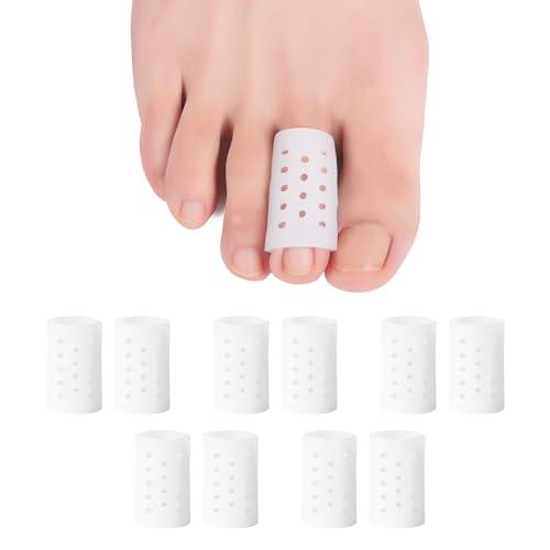 Hoogoo Toe Sleeve Gel for Second, Third Toes, 10 Pcs Breathable Toe Protector Toe Cover with Holes, Provides Relief from Missing or Ingrown Toenails, Corns, Blisters, Hammer Toes, Reduce Friction