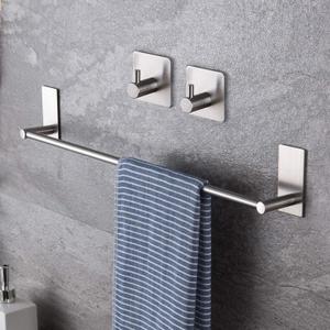 Taozun 16-Inch Towel Bar - Self Adhesive Bathroom Towel Holder with 2 Packs Towel Hooks, Stainless Steel Bathroom Hardware Accessory Kit, No Drilling (Silver)
