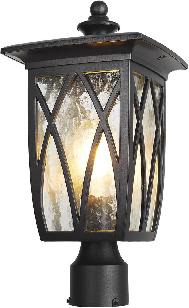 JYZ Outdoor Post Lights Lamp Post Light Fixture, 18'' Pole Lantern with E26 Base 60W Max & Waterproof Aluminum Housing Plus Water Ripple Glass,Fence Post Deck Lighting for Garden, Patio, Pathway (Large)