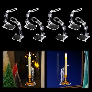 8 Pcs Electric Window Candle Lamp Holders Clear Plastic Window Candle Holders Straps with Strong Suction Cups for Flameless Led Halloween Christmas Candles