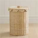 Woven Rattan Storage Basket with Lid, Round Laundry Hamper with Metal Frame, One Size