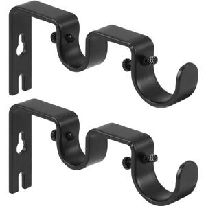 Heavy Duty Double Curtain Rod Brackets, 1" & 5/8" Inch Rod Holders (Set of 2, Black)