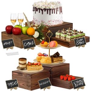 Verssure 6-Pack Wood Risers Display Stands, Multi-Height Food Risers for Buffet Table, Rustic Wooden Cake & Cupcake Stands for Party, Birthday, Wedding, Halloween Decor