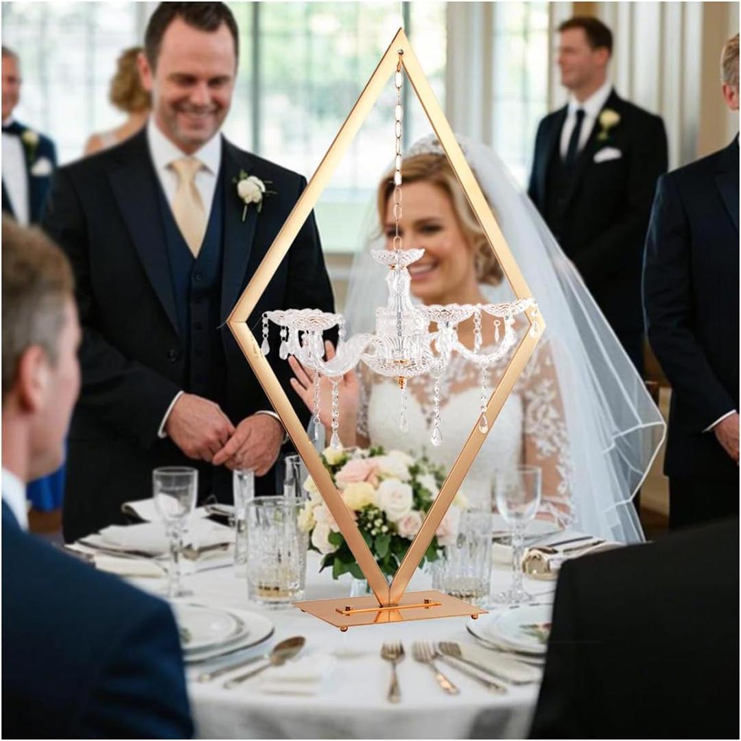 45" Gold Wedding Candelabra Set of 4 | Tall Crystal-Accent Centerpieces with Acrylic Diamond Drops for Reception Tables, Party Decor, Elegant Dining & Events