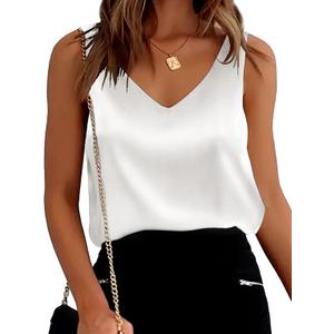 Ekouaer Women's Silk Satin Sleeveless V Neck Casual Basic Summer Tank Top (M, White)