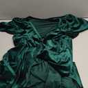 Simplee Women's Formal V Neck Short Sleeve Wrap Velvet Maxi Dress Elegant Bell Sleeve Slit Bridesmaid Long Dresses for Wedding Guest Dark Green Small