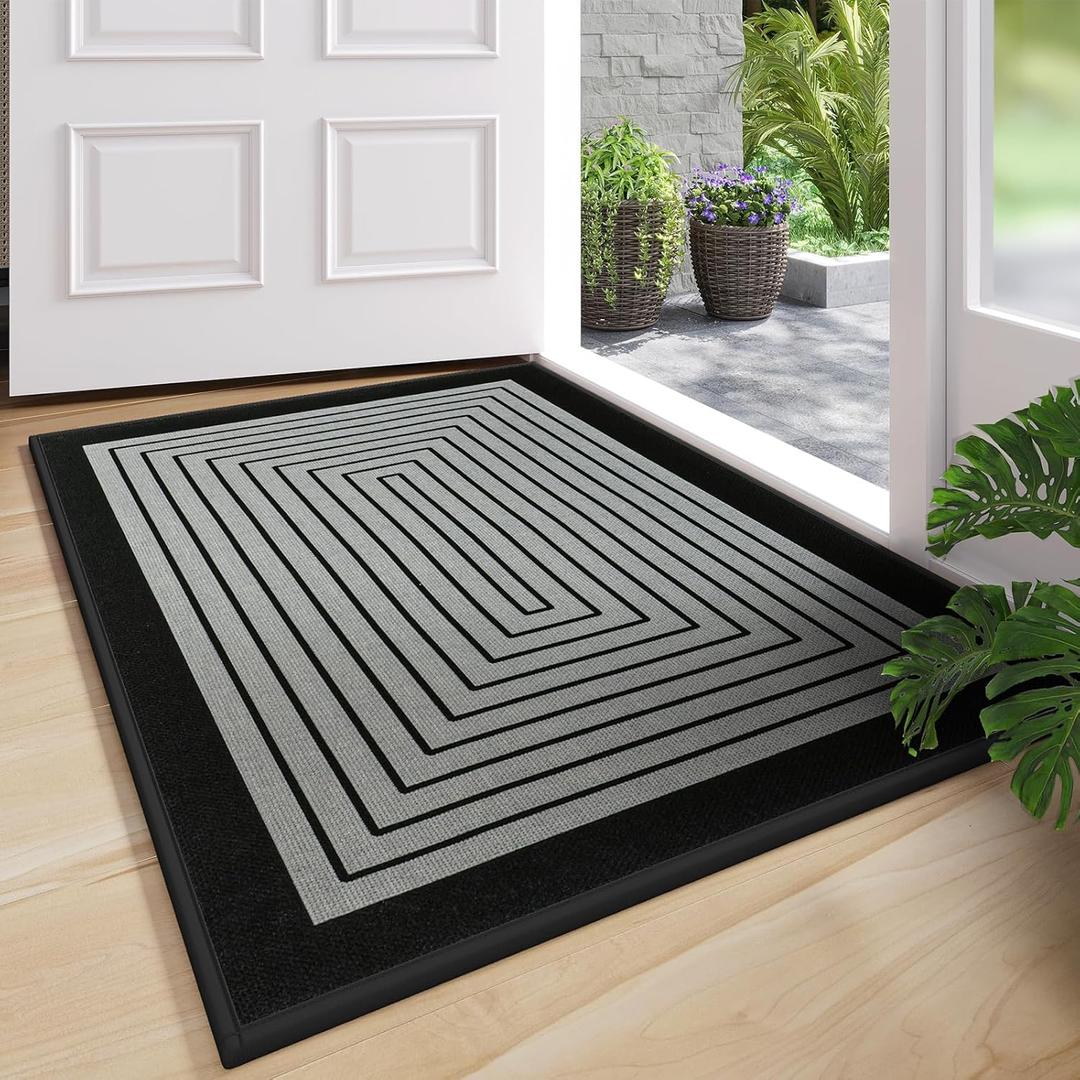 Front Door Mat 31''x47'', Absorbent Dirt Resist Washable Non Slip Low-Profile Indoor Doormat, Easy Clean Entryway Welcome Door Mats, Grey
