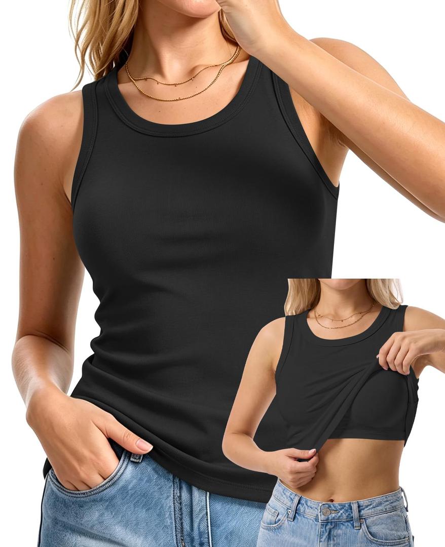 Leafsay Women's Built in Bra Tank Tops(Black,S) (Black, S)