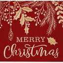 Merry Christmas Door Mat, Red and Gold Leaf Christmas Doormat for Front Door Indoor Outdoor Entrance Porch, Xmas Winter Welcome Mat Outside, Xmas Holiday Bath Mats, 17x30 Inches
