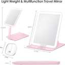 ESWU Travel Makeup Mirror with Light, Portable Folding Make Up Tabletop Mirrors with 10X Magnifying Mirror Rechargable 3 Colors Light Compact Vanity Mirror with Adjustable Stand (Pink)