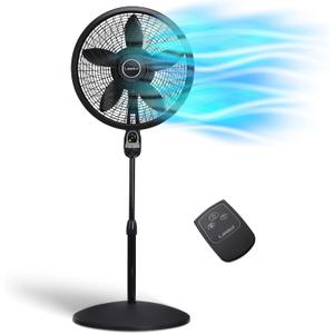Lasko Oscillating Cyclone Pedestal Fan, Adjustable Height, Timer, Remote Control, 3 Speeds, for Bedroom, Living Room, Home Office, 18", Black, 1843
