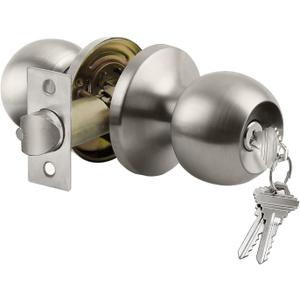 BESTTEN Keyed Entry Door Knob, Entrance Door Lock, Standard Ball, Removable Latch Plate, All Metal, Matte Black