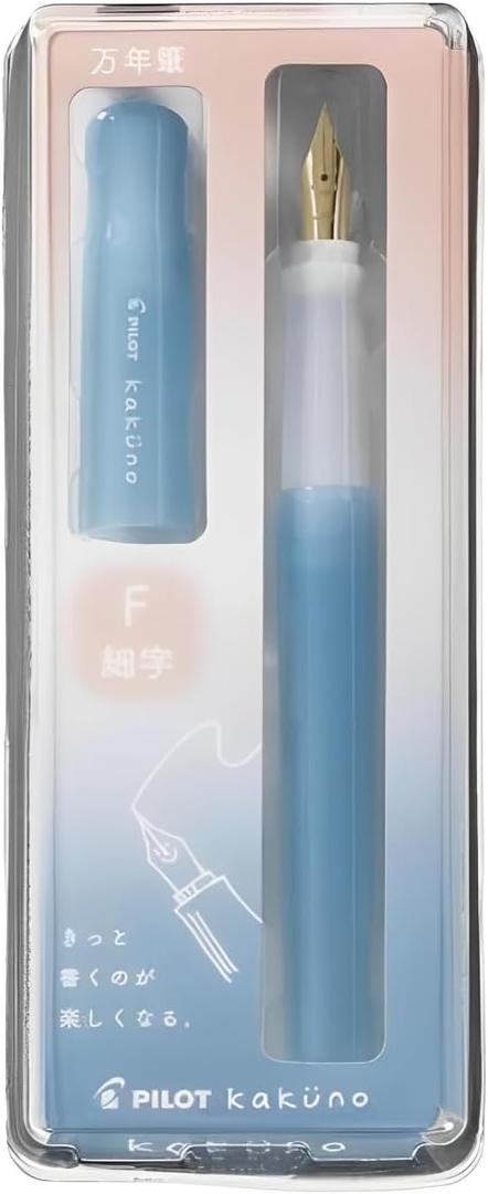 Pilot Kakuno Fountain Pen Madoromi Color Series, Gold (Smiley Face) Fine Nib, Perfect for Beginners and Creative Expression, Light Blue, PFKA-1MDLBF