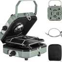 2 Burner Propane Camping Stove with Grill, 16000 BTU Portable Propane Camp Stove with 2 Adjustable Burners & Piezo Ignition, for Camping, Home Backyard, Frying Turkey, Green